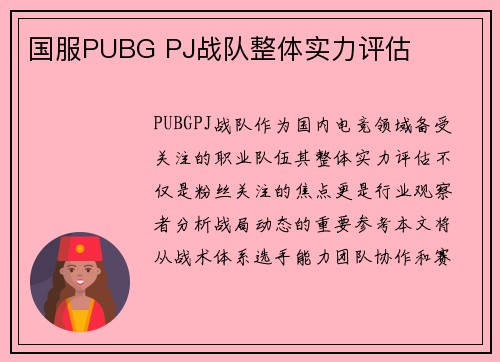 国服PUBG PJ战队整体实力评估